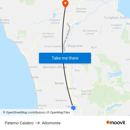 Paterno Calabro to Altomonte map