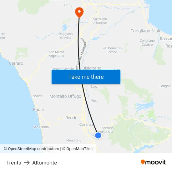 Trenta to Altomonte map