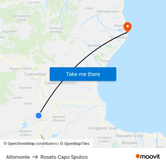 Altomonte to Roseto Capo Spulico map