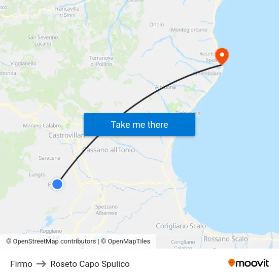 Firmo to Roseto Capo Spulico map