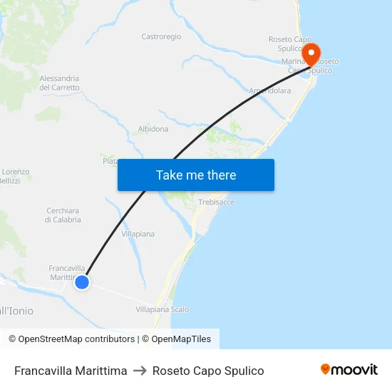 Francavilla Marittima to Roseto Capo Spulico map