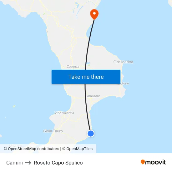 Camini to Roseto Capo Spulico map