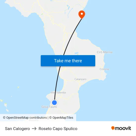 San Calogero to Roseto Capo Spulico map