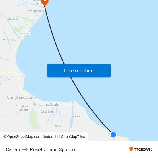 Cariati to Roseto Capo Spulico map