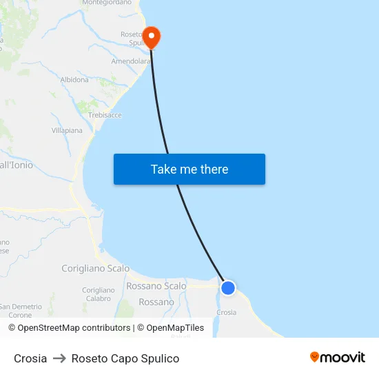 Crosia to Roseto Capo Spulico map