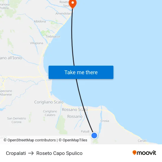 Cropalati to Roseto Capo Spulico map