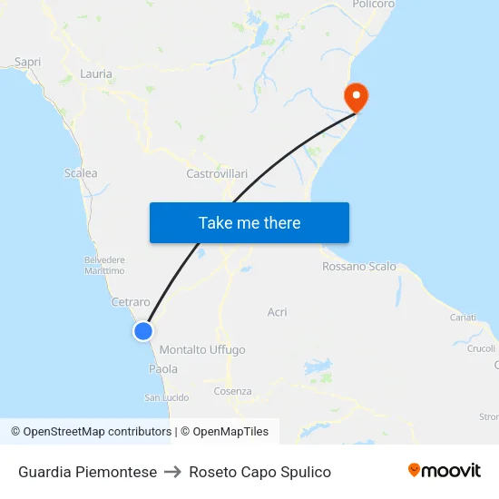 Guardia Piemontese to Roseto Capo Spulico map