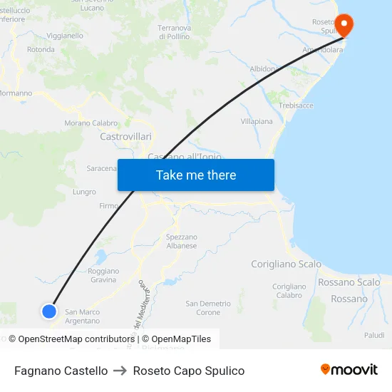 Fagnano Castello to Roseto Capo Spulico map