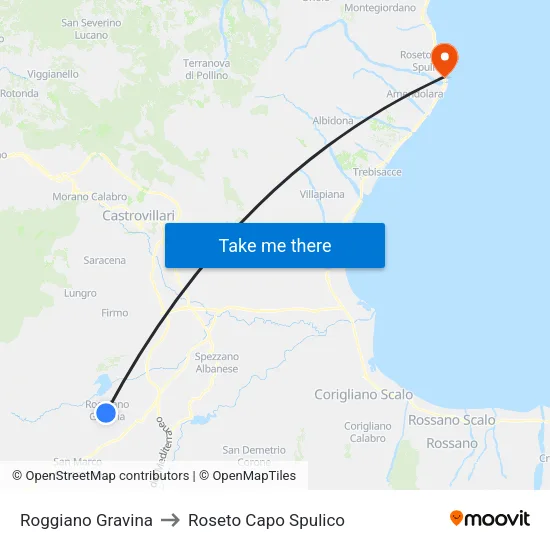 Roggiano Gravina to Roseto Capo Spulico map