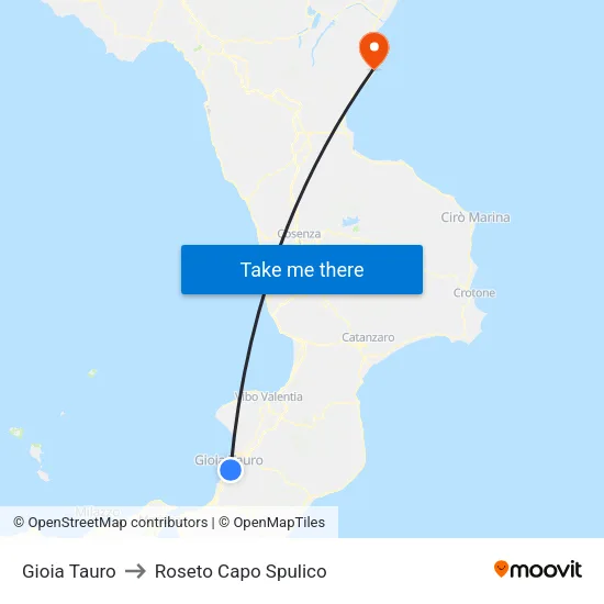 Gioia Tauro to Roseto Capo Spulico map