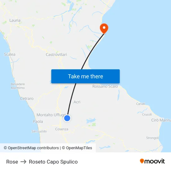 Rose to Roseto Capo Spulico map