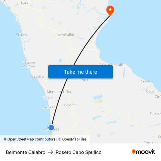 Belmonte Calabro to Roseto Capo Spulico map