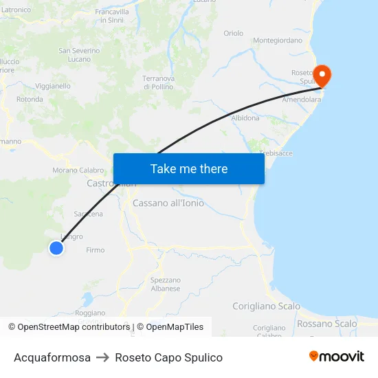 Acquaformosa to Roseto Capo Spulico map