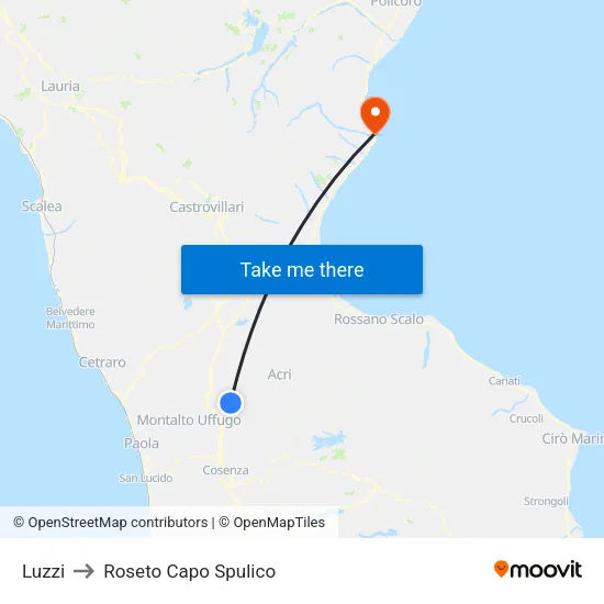 Luzzi to Roseto Capo Spulico map