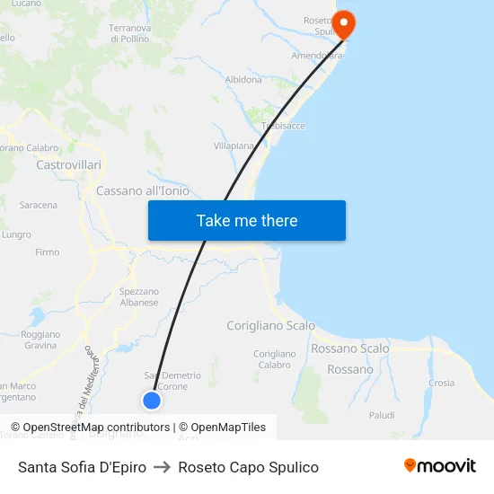Santa Sofia D'Epiro to Roseto Capo Spulico map