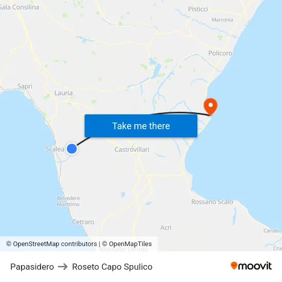Papasidero to Roseto Capo Spulico map