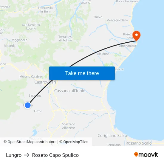 Lungro to Roseto Capo Spulico map