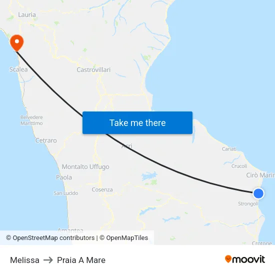 Melissa to Praia A Mare map