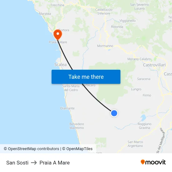 San Sosti to Praia A Mare map