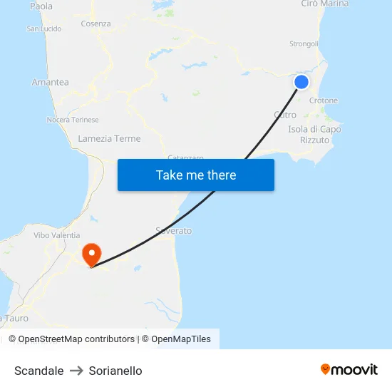 Scandale to Sorianello map