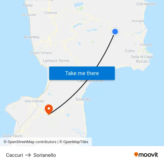 Caccuri to Sorianello map