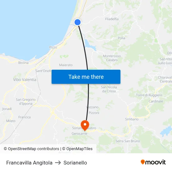 Francavilla Angitola to Sorianello map