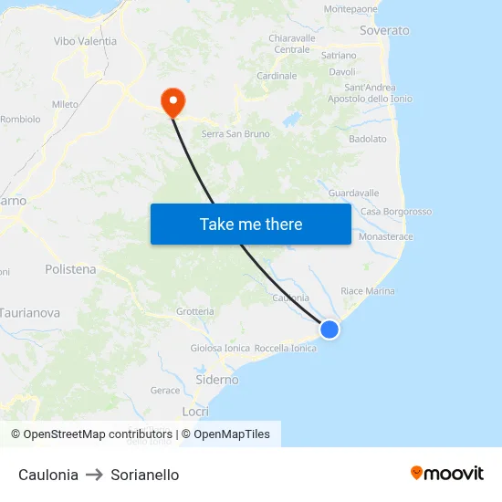 Caulonia to Sorianello map
