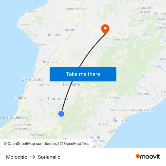 Molochio to Sorianello map