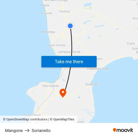 Mangone to Sorianello map