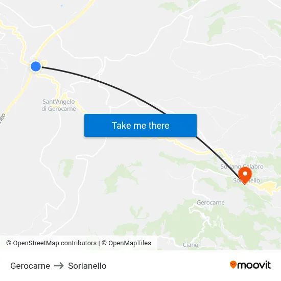 Gerocarne to Sorianello map