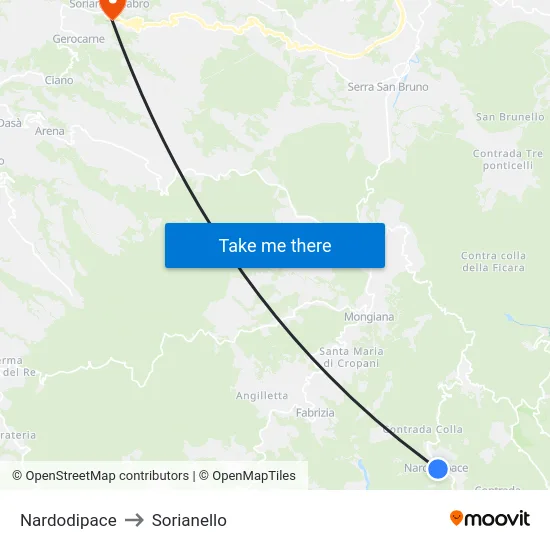 Nardodipace to Sorianello map