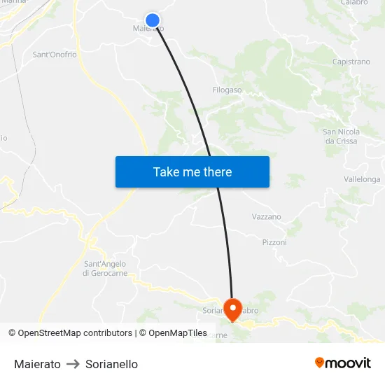 Maierato to Sorianello map
