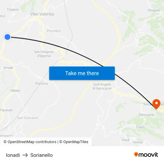 Ionadi to Sorianello map