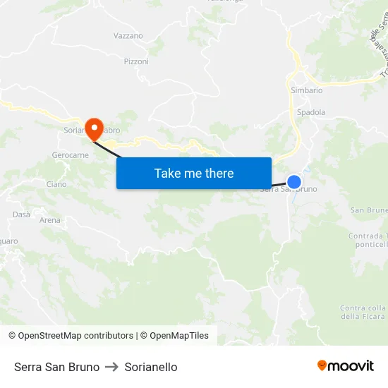 Serra San Bruno to Sorianello map