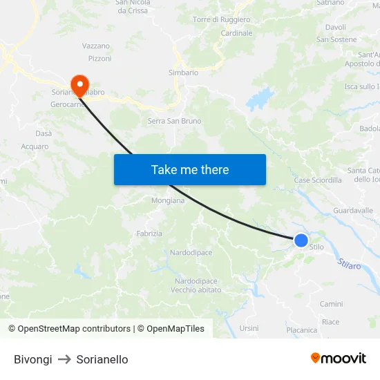 Bivongi to Sorianello map