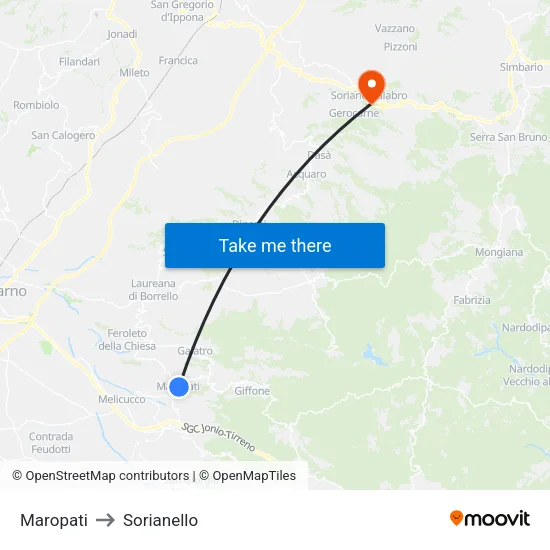Maropati to Sorianello map