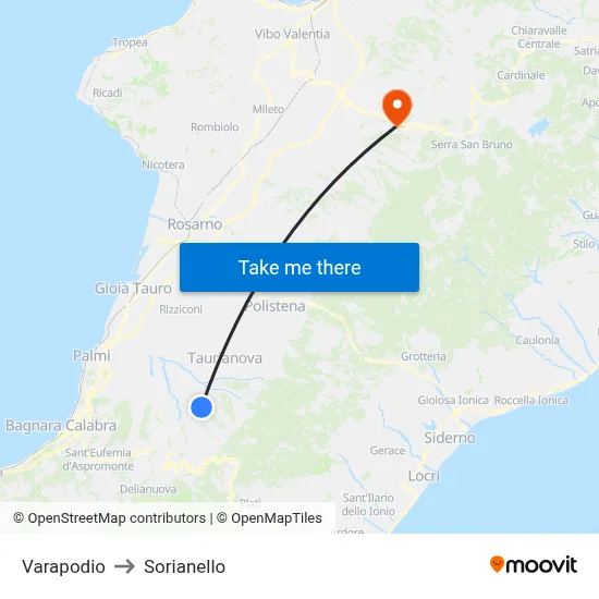 Varapodio to Sorianello map