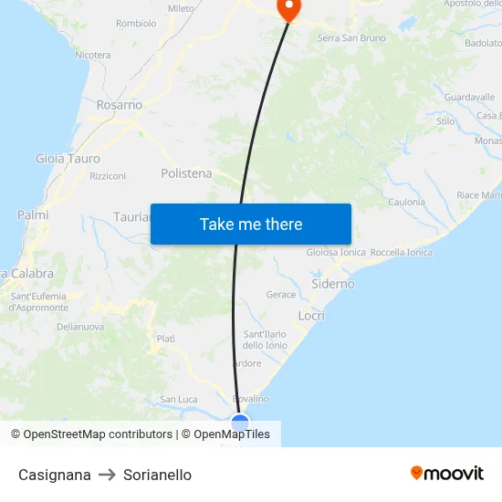 Casignana to Sorianello map