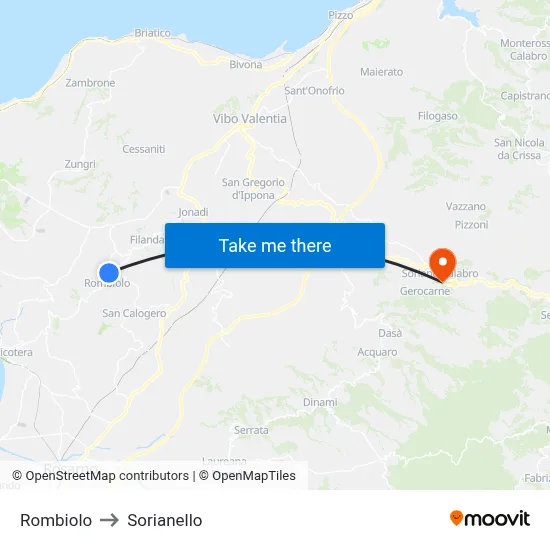 Rombiolo to Sorianello map