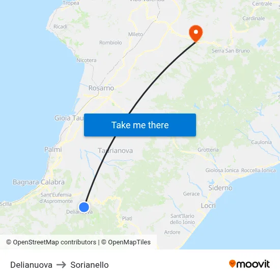 Delianuova to Sorianello map