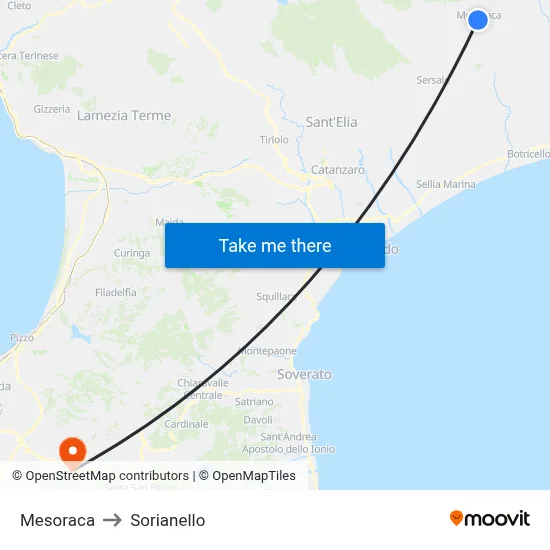 Mesoraca to Sorianello map