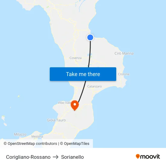 Corigliano-Rossano to Sorianello map