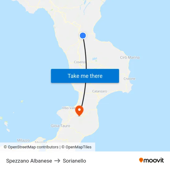 Spezzano Albanese to Sorianello map