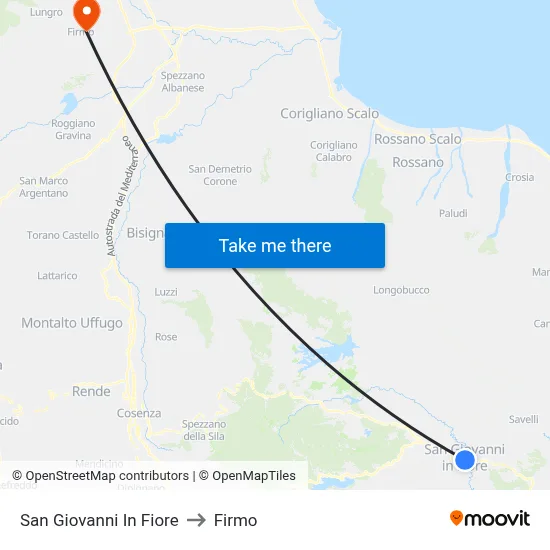 San Giovanni In Fiore to Firmo map