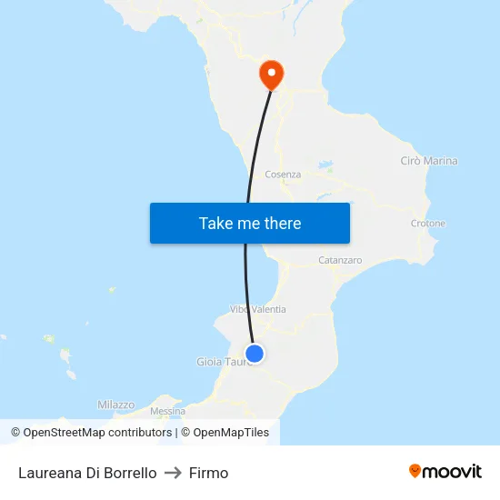 Laureana Di Borrello to Firmo map