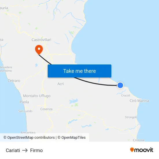 Cariati to Firmo map