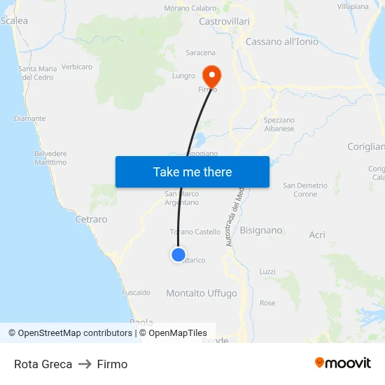 Rota Greca to Firmo map
