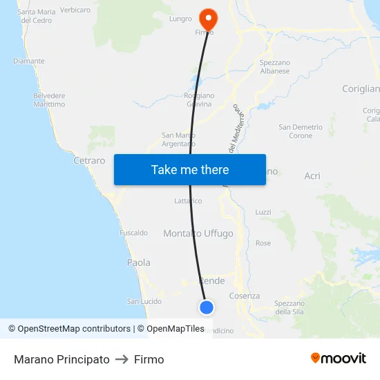 Marano Principato to Firmo map