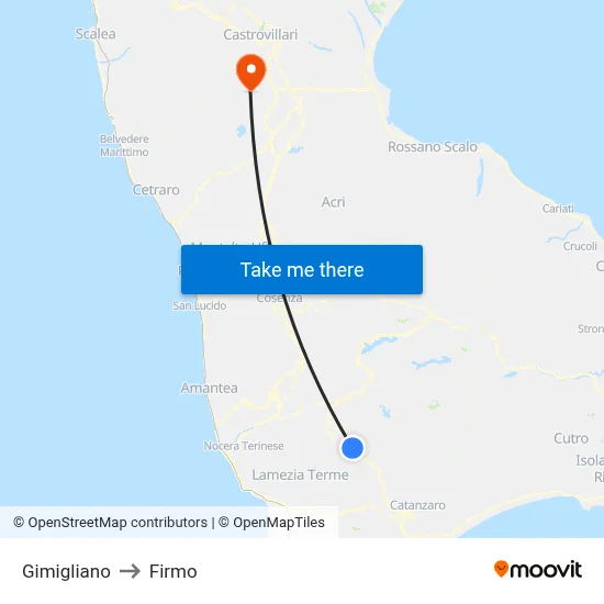 Gimigliano to Firmo map