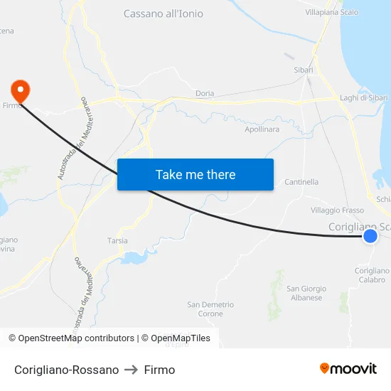 Corigliano-Rossano to Firmo map